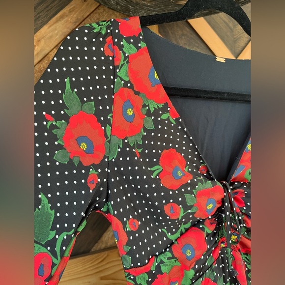 Free People Womens Sz 2 Morning Light Black Red White Polka Dot Floral Dress - Picture 7 of 12